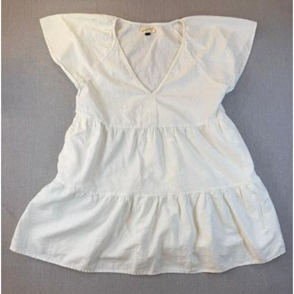 Universal Thread Womens White Tiered Linen Blend V-Neck Mini Dress L